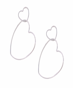 Double Heart Drop Earrings ES700076 SILVER